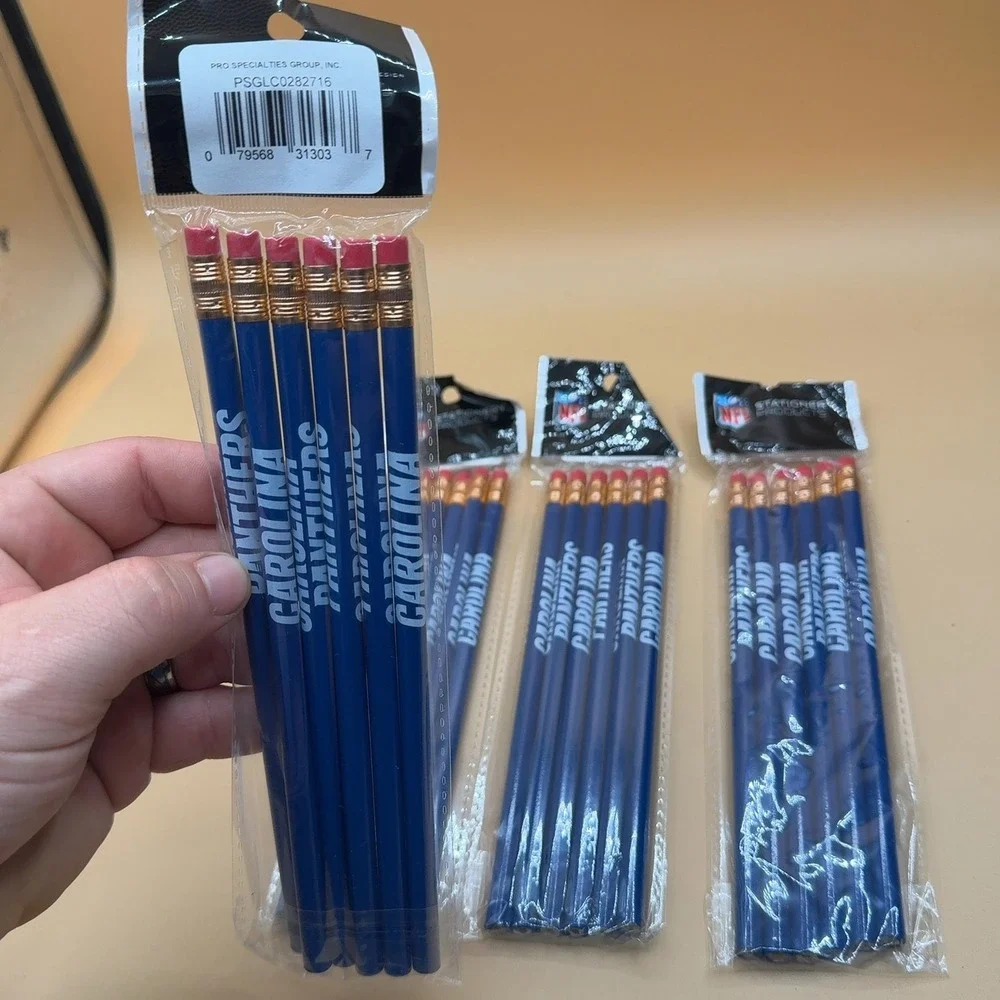 (4) NFL Stationery Products Carolina Panthers Pencils 4-Pack 6 Pencils Each Blue